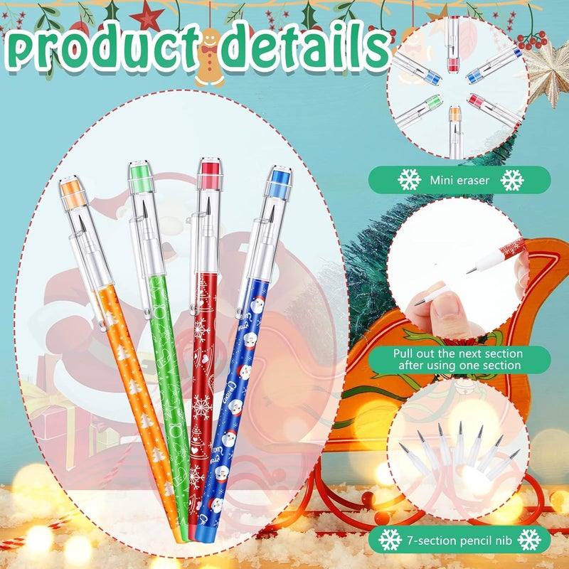 Teling Christmas Stackable Pencils Bulk with Eraser Translucent Pencil Multi Point Stackable Push Pencil Xmas Funny Christmas Winter Theme Pencil Set for School Office Student Teacher Supply(120 Pcs) - Image 3